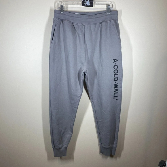 A-Cold-Wall Sweatpants Men's XL Gray Solid Logo 100% Cotton Tapered Drawstring - Picture 3 of 10